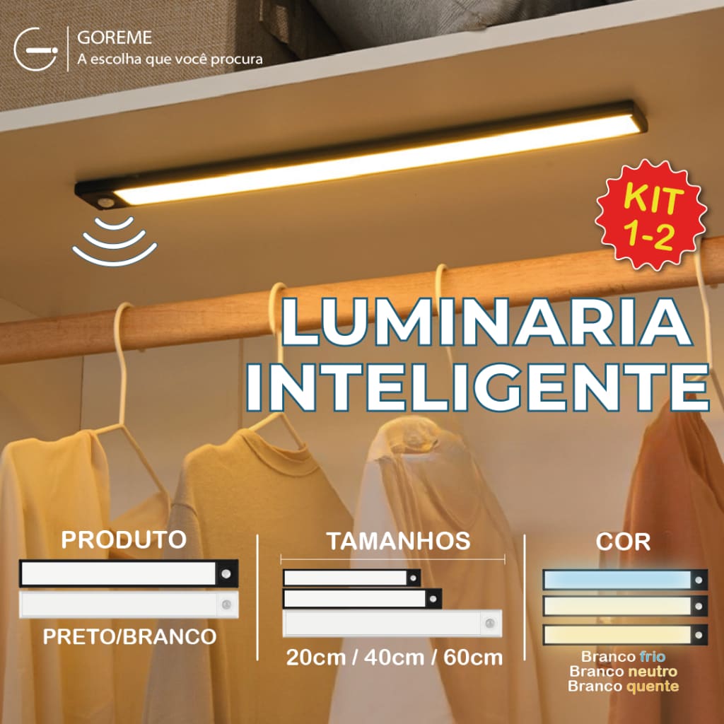 Luminária Inteligente Ultra LED Recarregável USB com sensor de movimento